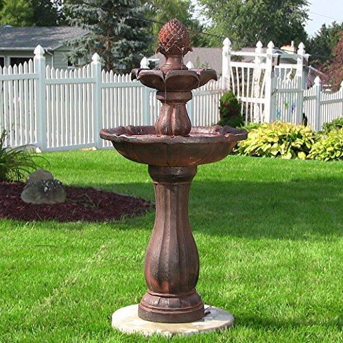 Sunnydaze Two-Tier Pineapple Outdoor Solar Power Fountain, Rust Finish, 46 Inch Tall