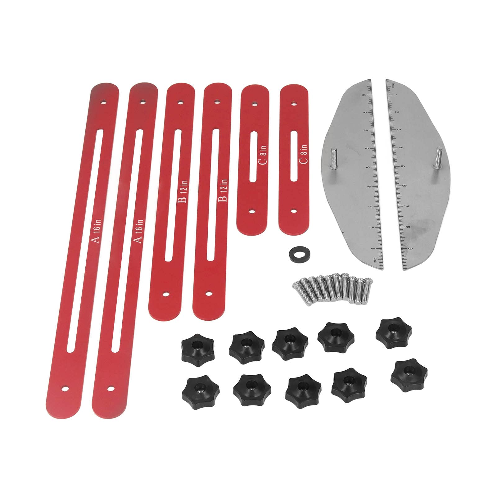 Stair Tread Template Tool Set, Adjustable Stair Tread Gauge Tool, 11In to 60In, Stair Layout Gauge, Shelf Layout Tool, Jig Gauge Scribe Tool for Stairs, Risers, Shelf, Closet Shelves(Red)