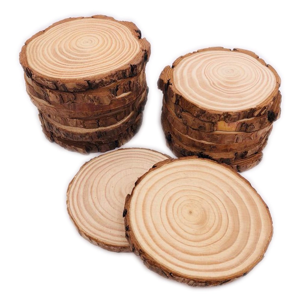 View 1 of 16 Pcs 3.5"-4" Unfinished Natural Wood Slices Circles with Bark for Coasters DIY Crafts Christmas Ornaments Rustic Wedding Decorations Centerpiece