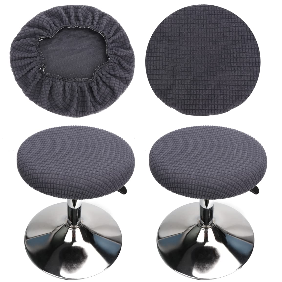 HuaLiSiJi Round Stool Cover 30-40cm/12-16 Bar Stool Covers With Jacquard Pattern, Luxurious Fabric Stretchable Wrinkle Resistant Washable Dustproof (Grey) — image 1