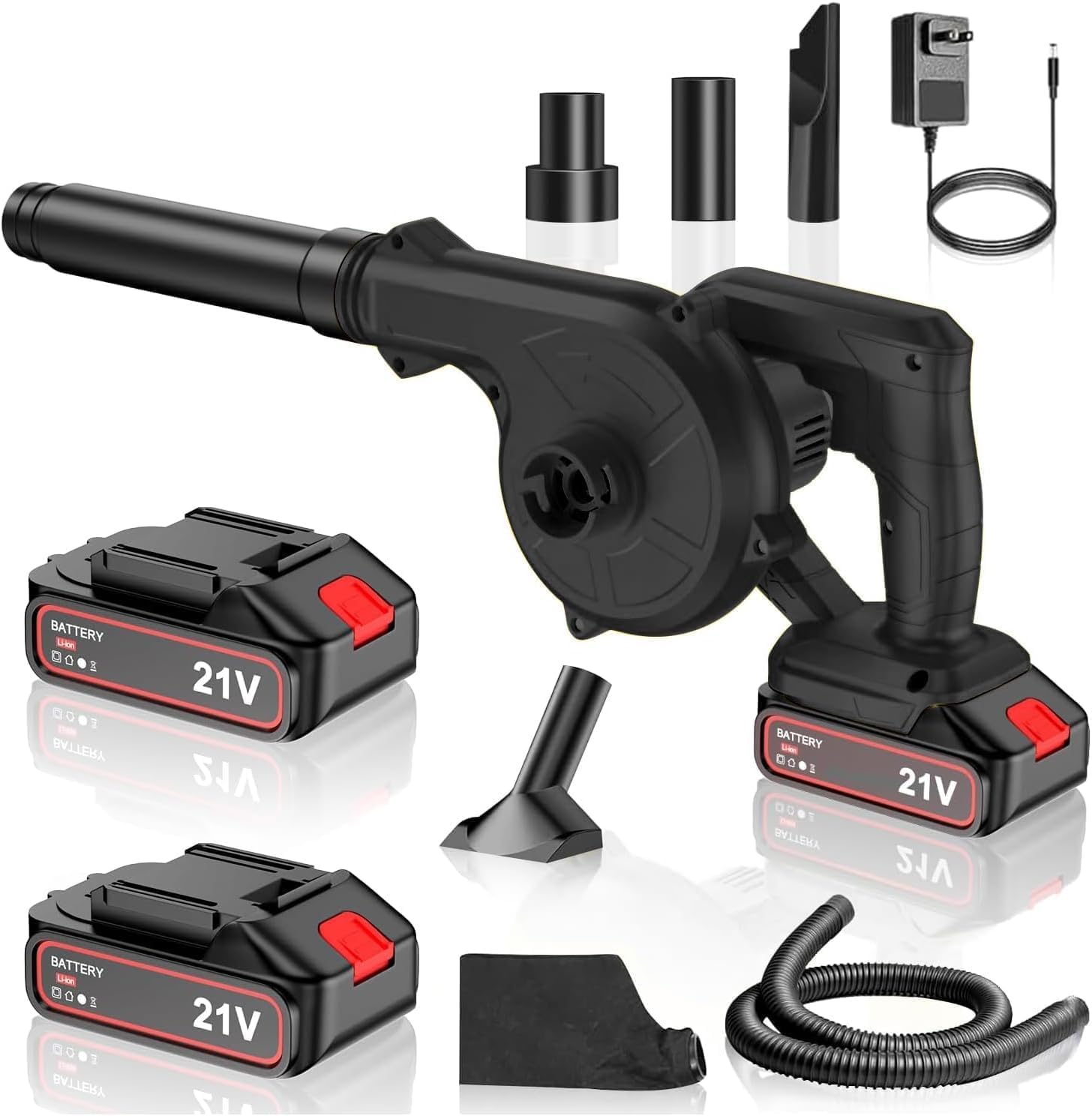 ONEKOU ブロワー 強力 洗車 ブロアー 充電式 風量調整 軽量 無段変速 大容量バッテリー2個搭載 大風量 風量3.5㎥/分 風速70m/s 風圧5.5kPa 回転数21,000/min コードレスブロワー 吹き飛ばしと集塵1台2役 互換マキタ18バッテリー専用 集塵 車両やバイクの乾燥 掃除ブロワー 屋外 庭木や落ち葉の掃除 庭掃除 除雪 (ブラック)商品画像