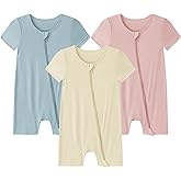 Ekkimy Baby Romper 3 Pack Bamboo Rayon Footless Short Sleeve Zipper Romper