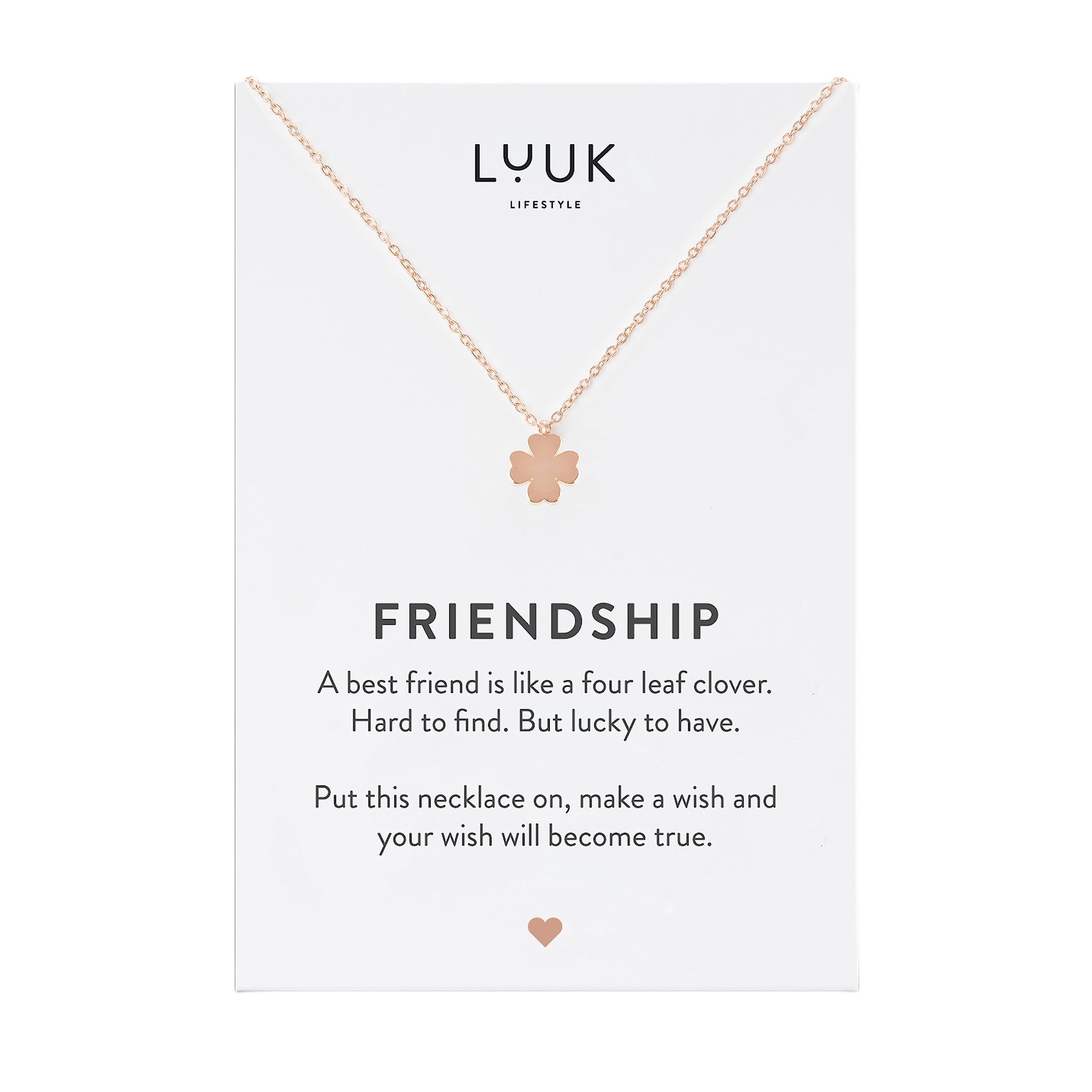 LUUK LIFESTYLE Stainless Steel Pendant Necklace for Women Waterproof Adjustable 50cm Chain Modern Necklace Gift for Her Rose Gold Four-leaf Clover — image 1
