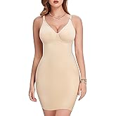Nebility Women Shapewear Dress Full Slip Tummy Control Body Shaper V Neck Adjustable Spaghetti Strap