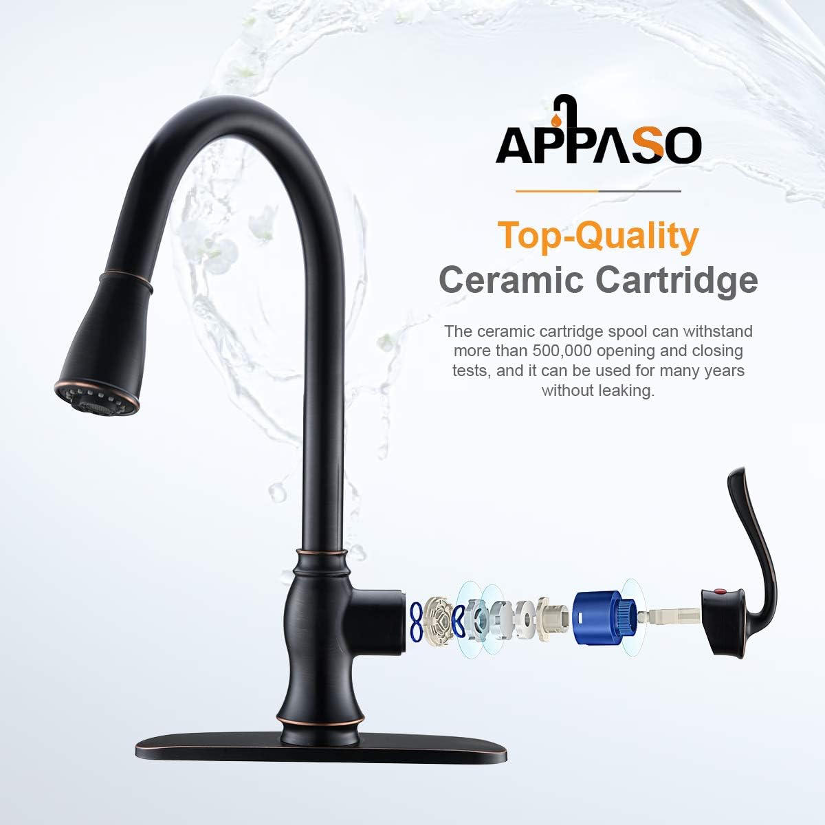 APPASO Single Handle Pull Down Kitchen Faucet with Sprayer Oil Rubbed Bronze - Antique One Hole High Arc Pull Out Kitchen Sink Faucets and Soap Dispenser - - 