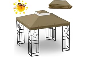 Pelnuies 10x10 Canopy Replacement Top, Double Tiered Grill Gazebo Cover with Gauze Net, Sun and Rainproof Canopy Top Cover for Yard, Patio and Garden(Khaki)