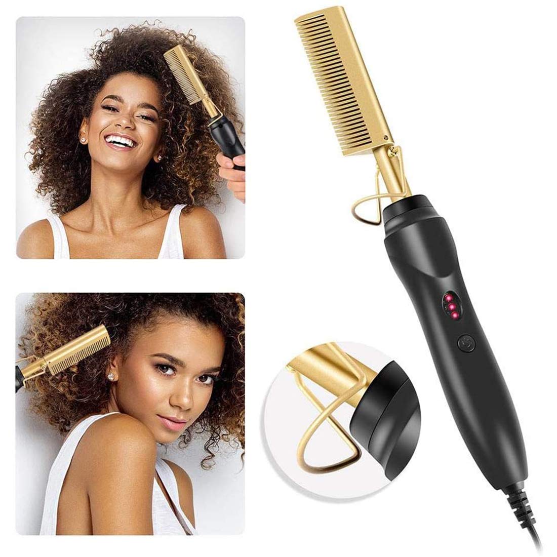 【Mode Works】Hot Comb Hair Straightener - Electric Straightening Comb for African American Hair and Wigs - Technology Hair Straightener for Wet and Dry Hair - Quick Heated Comb for Men Long Beard : Beauty