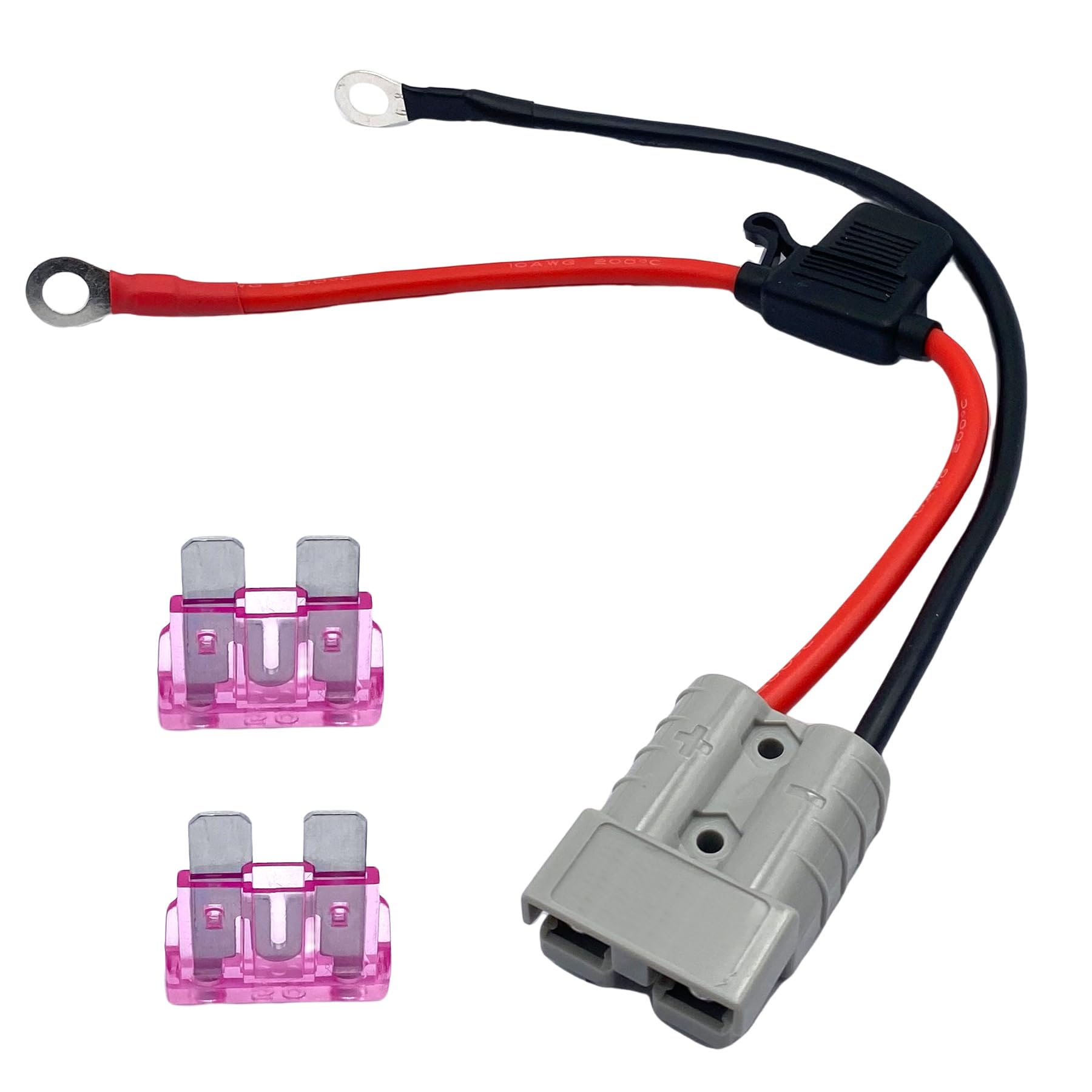 Photo 1 of 1.15 Ft 10 AWG Battery Cable, 600V 50Amp Battery Cable Quick Connector with O Ring and Fuses for Battery Power Transfer