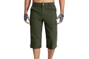 Men's Cargo Capris Elastic Waist Capri Hiking Pants Summer Casual Stretch Outdoor Shorts with Multi Pockets