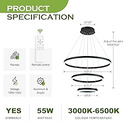 Benkut 3-Rings D23.6 Modern LED Chandelier Black