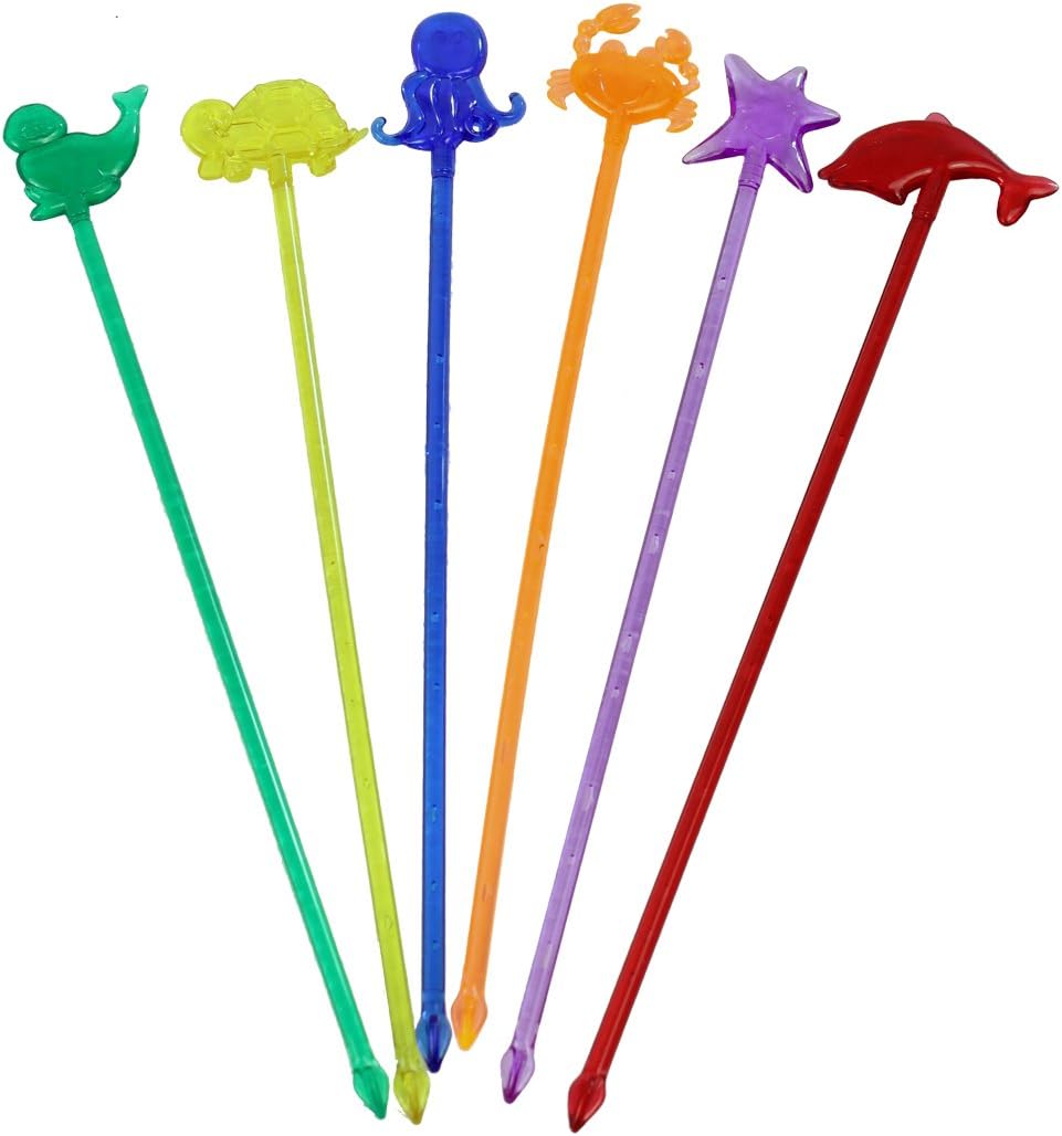 IMS Party 300855 Food Picks with 6 Different Sea Creature Designs 77-83 mm Pack of 120 in Assorted Transparent Colours