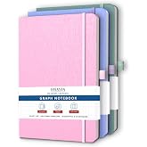 ONAVIA A5 Graph Notebook Hardcover, Work Journal, 160 Pages, Assorted | 80 Sheets, 5.8 x 8.3 in, 3 Pack Hardcover, Grid Pages, Notebook for Work, Engineering, Math, School, Study