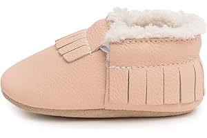 BirdRock Baby Sherpa Moccasins - Cozy, Genuine Leather Winter Shoes for Boys and Girls