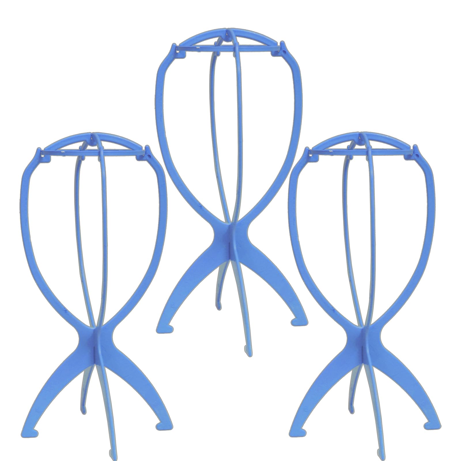 ZeriTlolen 3 Pack Wig Stands for Long Short Hair, Portable Collapsible Dryer Travel Extensions Stands, Hairpin Durable Plastic Folding Holder (Blue, 14 Inch)