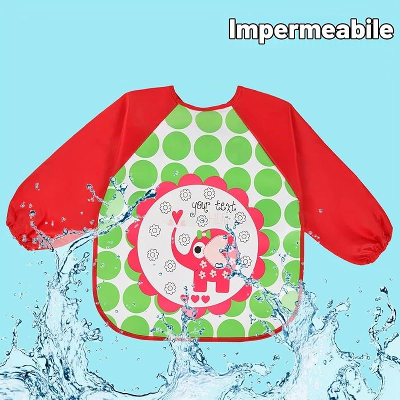 4 pezzi Bavaglini a Manica Lunga, Waterproof & Easy to Clean,Bavaglino Unisex per Bambini, Bambini e Neonati Giocare e Mangiare 6 Mesi a 3 Anni(Auto, Giraffa, Leone, Elefante)