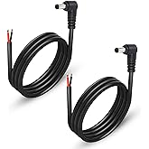 GINTOOYUN 2 Pack 90 Degree DC Power Pigtails Cable, Right Angle DC 5.5mm x 2.5mm Male Plug to Bare Wire Open End Power Supply Replacement Repair Cord, for Monitors, LED Strip Light, Camera,3FT 1m