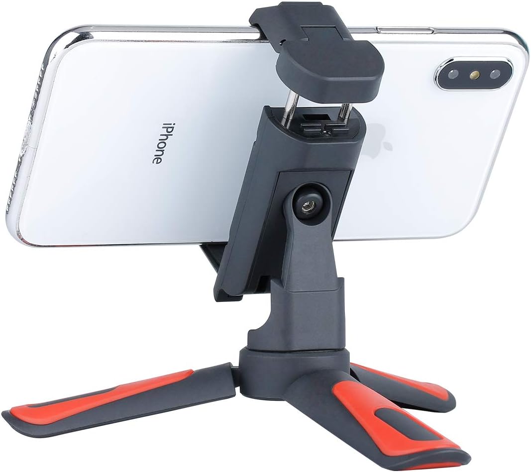 YILIWIT Mini Tabletop Tripod Mobile Phone Stand Holder with 360 Degree Rotation, Horizontal Vertical Shooting Support for iPhone Xs, 7 Plus, Samsung Zhiyun Smooth 4 DJI Osmo Pocket Gimbals (Red)