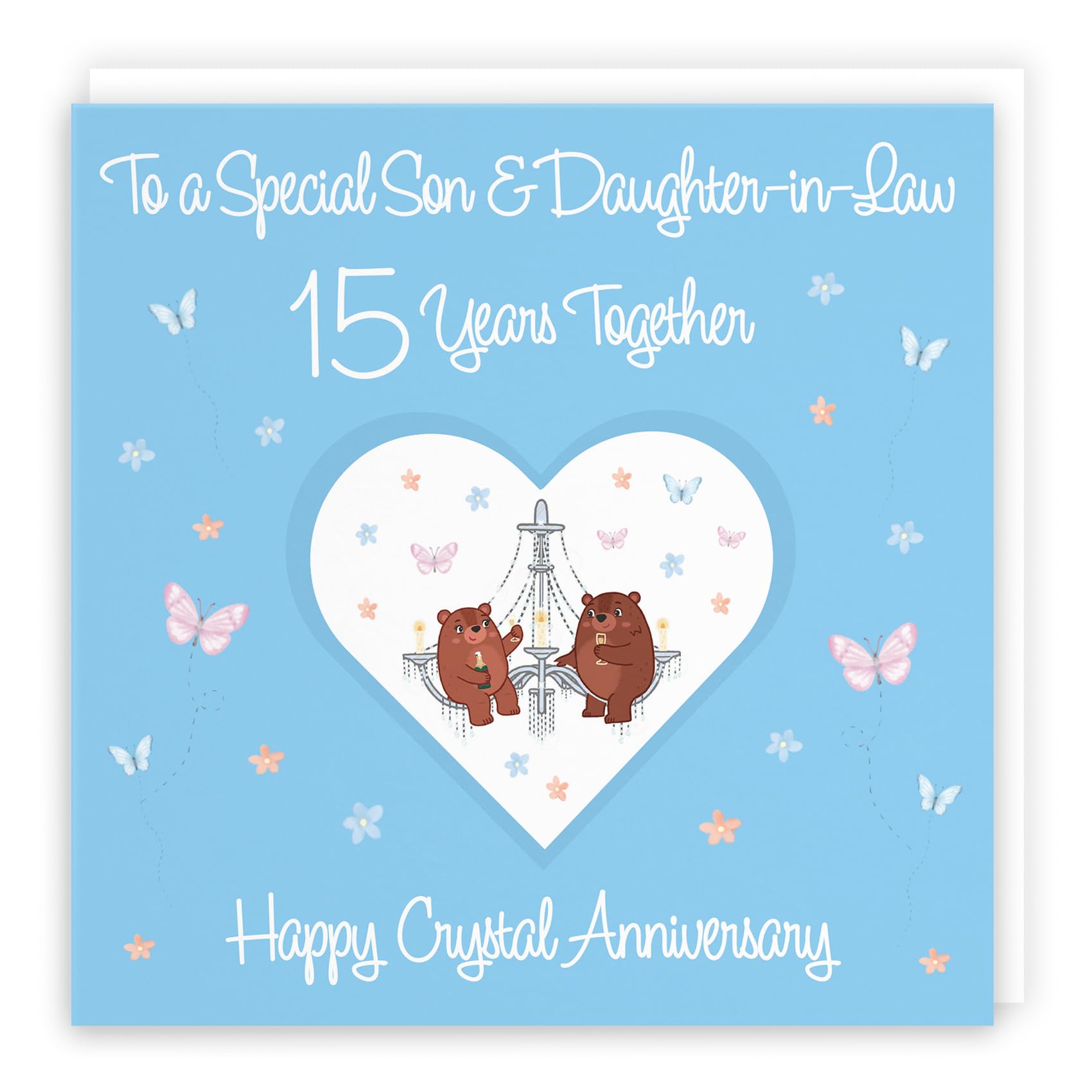 Hunts England - Son & Daughter-in-Law 15th Anniversary Card - 15 Years - Crystal Anniversary - Romantic Meadows - Fun Card - Fifteenth Anniversary Card For Son And Daughter-in-Law — image 1