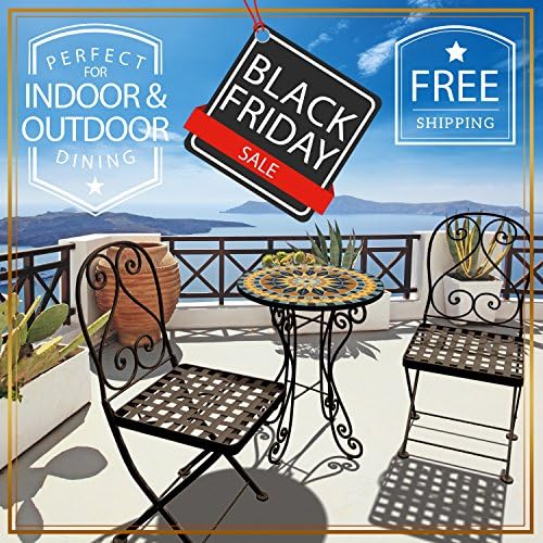 Mafrelia Wrought Iron 3 Piece Patio Bistro Dining Set - Black