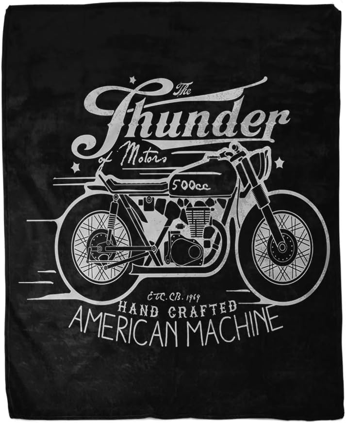 rouihot 50x60 Inches Flannel Throw Blanket Motorbike Motorcycle Americana Biker Vintage Thunder Indian Motorcross American Home Decorative Warm Cozy Soft Blanket for Couch Sofa Bed
