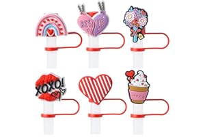 BULKITEM 6Pcs Valentine's Day Straw Cover Cap for Stanley Cup, 10mm Reusable Cute Pink Drinking Straw Topper Accessories, Portable Protector Plugs Decorations Gifts for Kids Party Favors