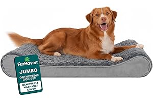 Furhaven Orthopedic Dog Bed for Large Dogs w/ Removable Washable Cover, For Dogs Up to 75 lbs - Ultra Plush Faux Fur & Suede Luxe Lounger Contour Mattress - Gray, Jumbo/XL