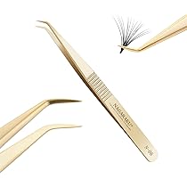 NAGARAKU Gold Eyelash Extension Tweezers - Curved Angled Stainless Steel Precision