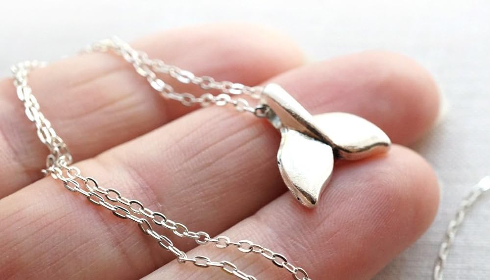 Miniature Whale Tail Necklace Beach Wedding Jewelry Fun Boyfriend Gift for men Sterling Silver Chain Surfer Necklace Unisex Fluke Necklace Fishing gift Handmade and Crafted by KapKaDesign