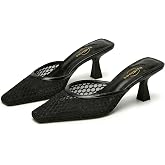 Mesh Kitten Heel Mules for Women Square Toe Slides Slip On Backless | Stiletto Slingback Slippers,Fashion Dress Shoes,Mesh Mules,High Heel Slippers,Fashion Office Lady Shoes,Comfortable