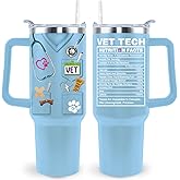 sxmluedn Vet Tech Gifts Vet Tech Tumbler Cup Veterinarian Gift For Men Women 40 Oz Vet Tech Mug With Lid Straw and Handle