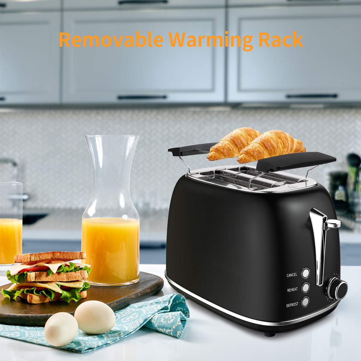 morpilot Toaster Grille-Pain Rétro 2 Fentes Acier Inoxydable, 6 Niveaux Réglables,3 en 1 de Fonctions Grille-Pain,Décongeler,Réchauffer,815W Rapide Fonction