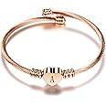 Luluadorn Rose Gold Heart Initial Letter Bracelets Engraved Alphabet 26 Letters Charms Cuff Bracelet Stainless Steel Expandab