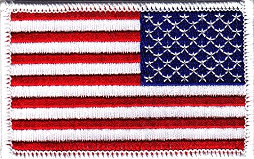 Seoul Patch - AMERICAN FLAG w/WHITE BORDER/REVERSED USA Flag-Iron On Patch/Uniform,Facing Left