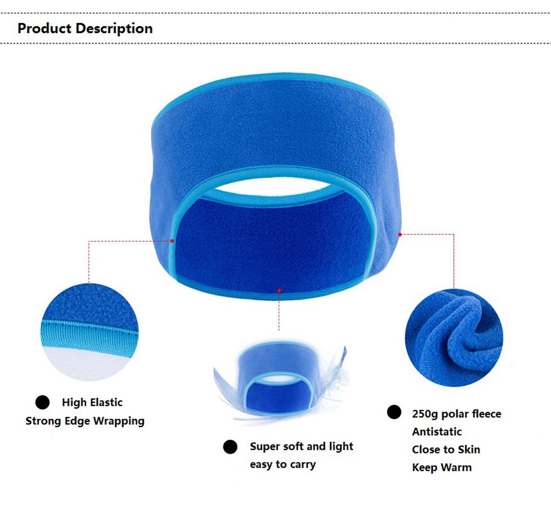 Hi-crazystore hippie headband Daily Wear Eye and Ear Sleep Mask Cool Man Hair Band Polar Fleece Ski Ear Muff Ear Warmers HeadBand Stretch EarMuff Running Headwear for women Wind Ear Cover (Light Blue)