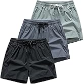 3 Set Men's Workout Athletic Shorts Lightweight Moisture Wicking 3" Running Shorts with Zipper Pockets Gym Beach