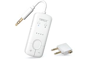 Sunitec Bluetooth Audio Transmitter for Airplane: Bluetooth 5.3 Adapter Supports 2 Headphones or AirPods with AptX Adaptive - 3.5mm AUX Wireless Adapter for Airplane Travel Gym Tablets TV