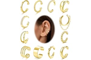 FUNRUN JEWELRY 12 Pcs Ear Cuffs Non Piercing for Women 14K Gold Plated Adjustable Cuff Earrings Non Pierced Cubic Zirconia Ear Cuff Clip on Cartilage Fake Earrings Jewelry