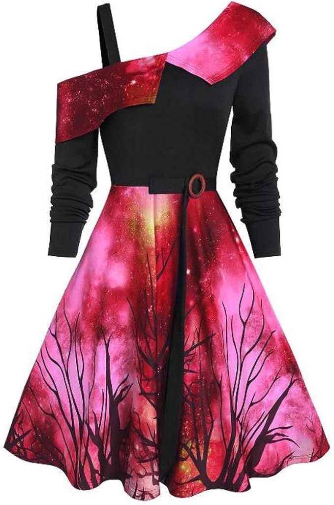 Vestito Da Stella Di Natale.Vestito Di Natale Donna Elegante Vestiti Stampa Di Natale Vintage Abito A Stella Una Spalla Casuale Ragazza Da Santa Natale Party Cocktail Swing Vestito Oggid Amazon It Abbigliamento