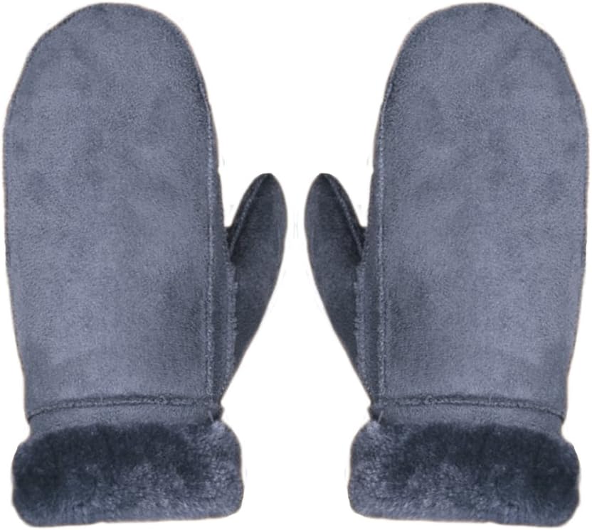 Suede Leather Mittens Winter Warm Thick Gloves with Fur Cuff for Women Girls