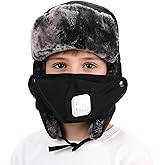 Kids Trapper Skiing Hat Russian Winter Thermal Warm Waterproof Windproof Hunting Thick Outdoor Snowboard Cycling Breathable Trooper Ear Flap Cap for Boy Girl Black