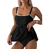 Aleumdr Tankini Swimsuits for Women Modest Two Piece Bathing Suit Square Neck Swim Top with High Waisted Bottom