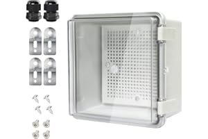 HoHaing Junction Box IP65 Waterproof ABS Plastic Enclosure Hinged PC Clear Cover Electrical Project box with Mounting Plate, Wall Brackets, Cable Glands 5.9" x 5.9" x 3.5"(150 * 150 * 90)