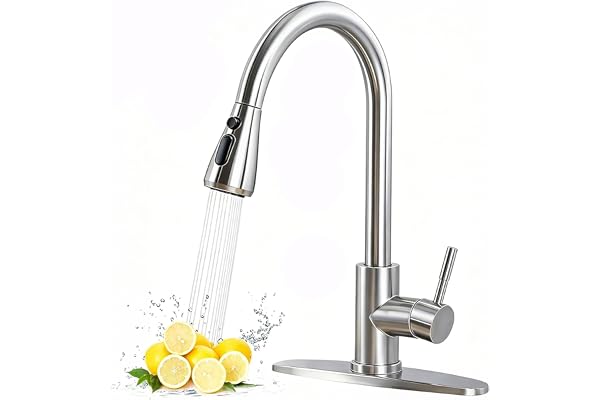 Kitchen Faucet, Brushed Nickel Kitchen Faucets with Pull Down Sprayer, High Arc Single Handle Stainless Steel Sink Faucets 1