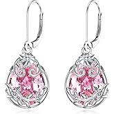 Filigree Birthstone Earrings Dangle Earrings Sterling Silver Filigree Drop Dangle Earrings Jewelry Gifts for Women Sister Friend Mom Wife