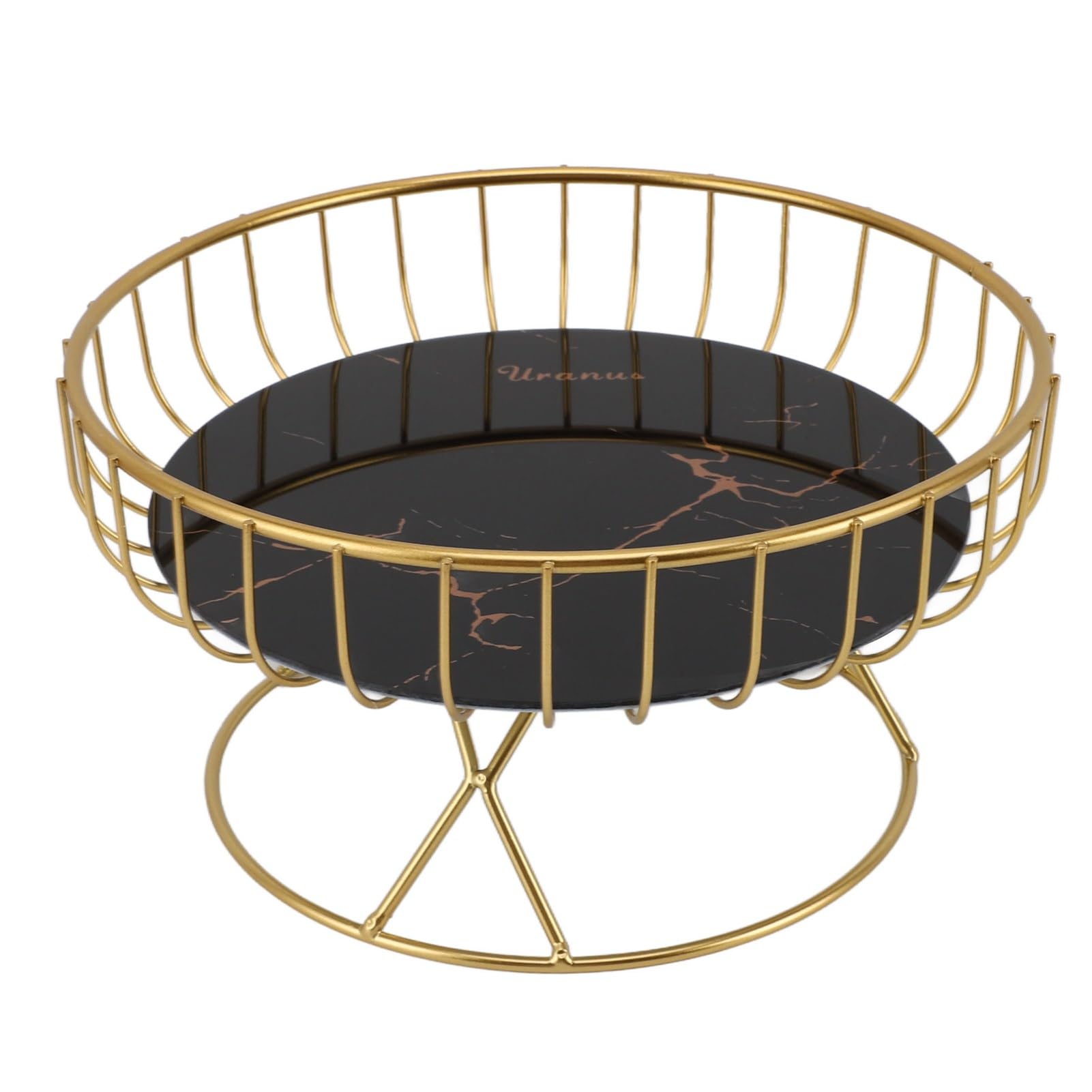 Qcwwy Round Fruit Basket,Golden Hollow Metal Fruit Bowl Stand Fruit Platter Tray Living Room Reception Serving Tray for Dessert Snacks Bread (S Black Background with Gold