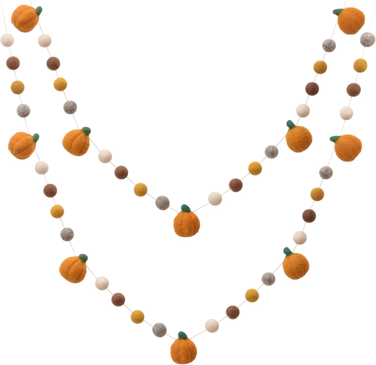 Wreaths, Garlands & Swags - Glaciart One Felt Balls + Pumpkin Garland 2 Pcs - Easy to Hang Halloween Party Banner Decoration - Fall Décor, 100% New Zealand Wool, Hand-Felted in Nepal - 6' Long, 24 Pom Poms, 5 Pumpkins Ornaments