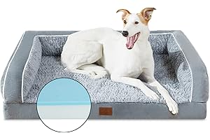 Yiruka Dog Beds for Extra Large Dogs, Grey Cooling Large Dog Bed, Washable Dog Bed with Removale Bolsters, Waterproof Orthopedic Thick Foam Dog Bed with Nonslip Bottom, Up to 95 lbs