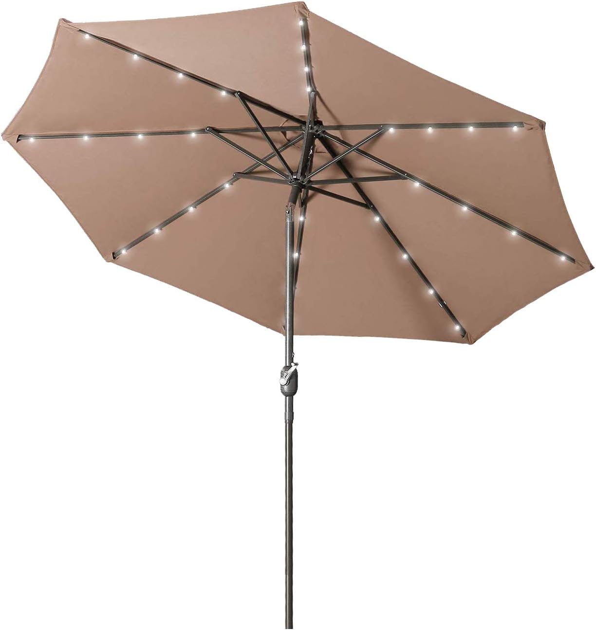 Amazon Com Aok Garden 9 Ft Solar Led Lighted Patio Umbrella Outdoor Umbrella With Tilt And Crank 8 Ribs Coffee Garden Outdoor