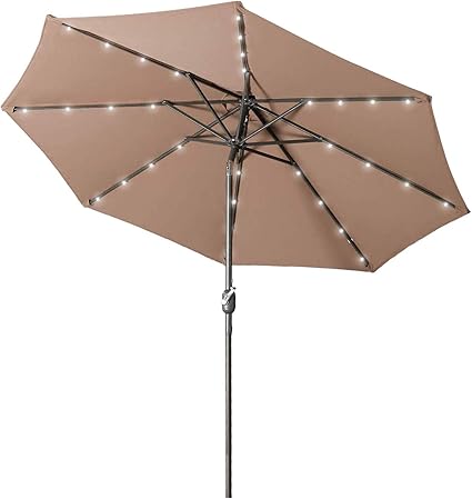Amazon Com Aok Garden 9 Ft Solar Led Lighted Patio Umbrella Outdoor Umbrella With Tilt And Crank 8 Ribs Coffee Garden Outdoor