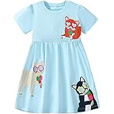 HILEELANG Toddler Girl Short Sleeve Easter Dress Cotton Casual Jersey Shirt Playwear Applique Dress